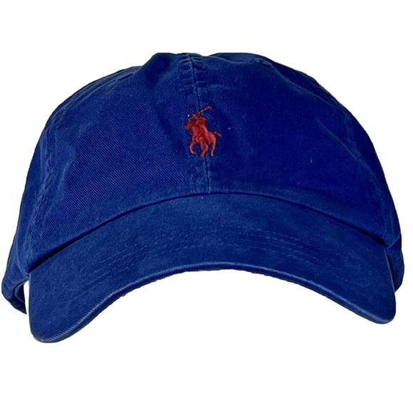 Polo Ralph Lauren Other - Polo Ralph Lauren Red Pony Logo Hat Leather Buckle Strapback Blue Vintage Cap